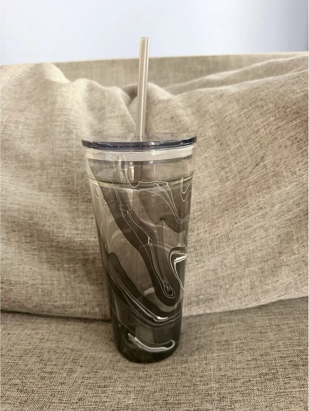 Starbucks Venti Glass Tumbler Marbled Waves With Straw 2017 Retired 20oz